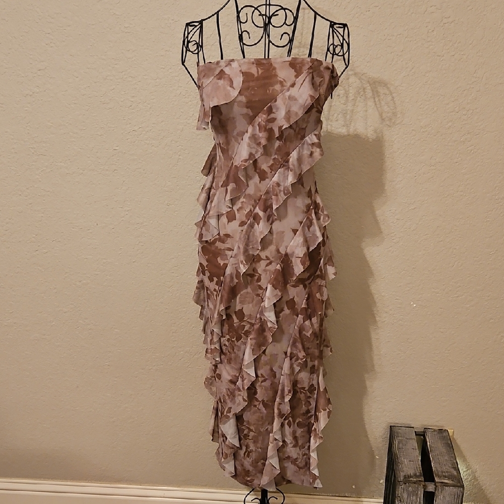 Windsor Strapless Brown Ruffle Dress